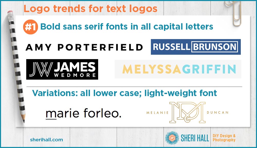 3 logo trends for text logo - bold sans serif fonts in all caps