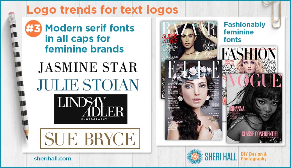 3 logo trends for text logo - modern didone serif fonts in all caps